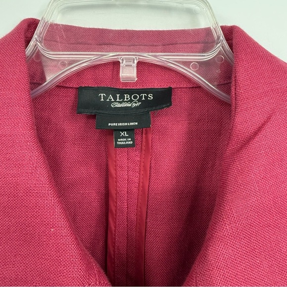Talbots Jacket Womens Size XL Pure Irish Linen Blazer Open Front Pockets berry - Picture 7 of 9